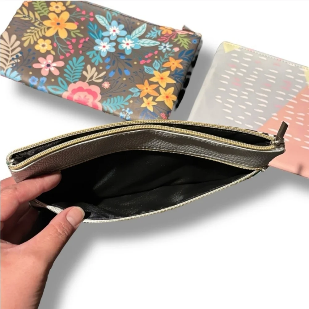 Double Zipper Cosmetic Case Set Of Three NEW
